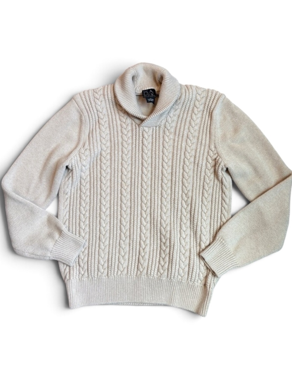 Joseph A. Bank Cable Knit Sweater Men’s M  Beige 100% Cotton